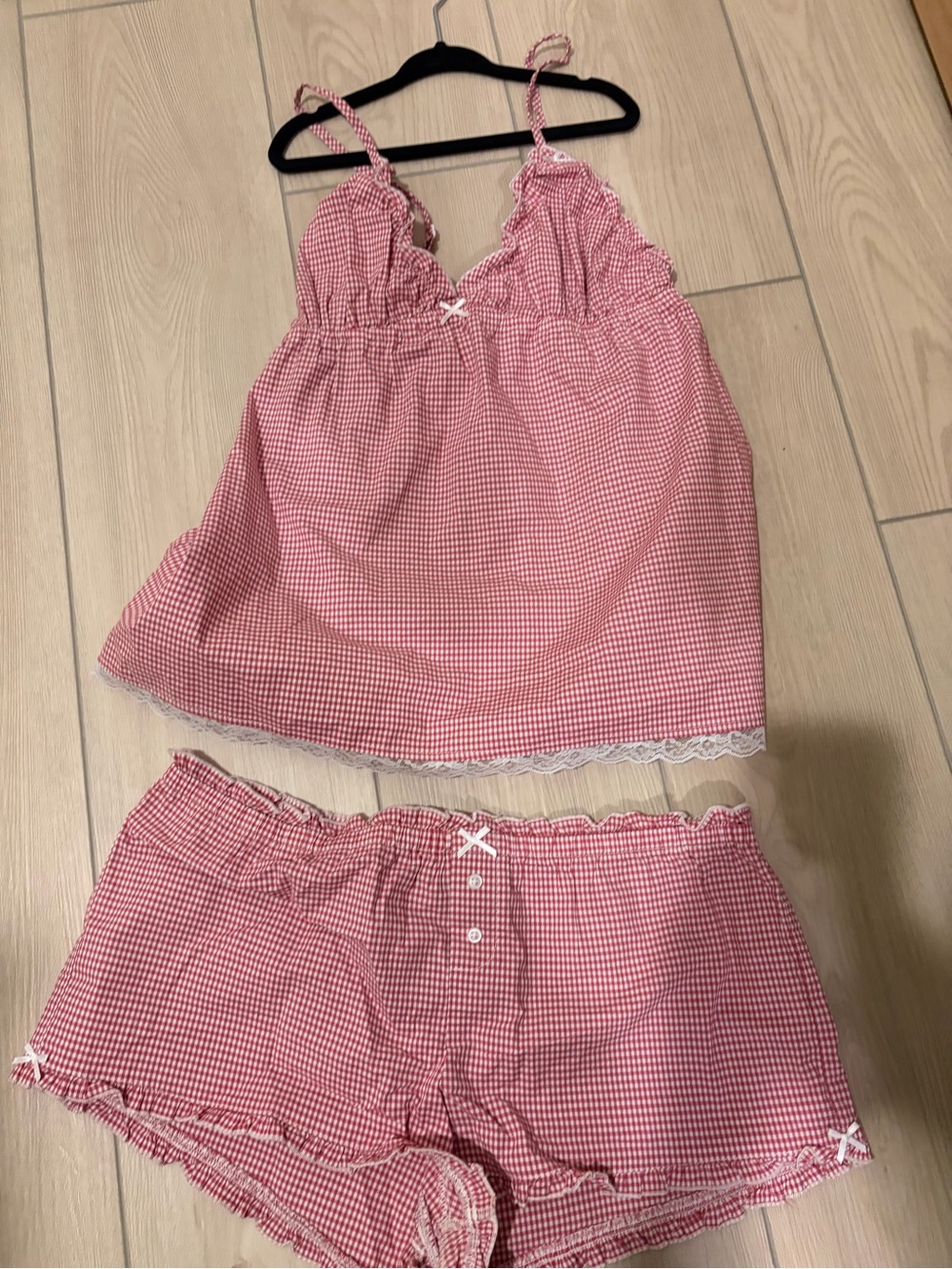 Brandy Melville Red Gingham Lace-Trim Pajama Set - Picture 2 of 6